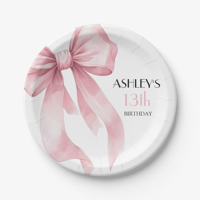 Assiettes En Carton Pink Bow Girls Birthday (Devant)