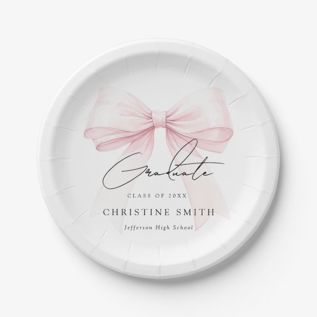 Assiettes En Carton Pink Bow Graduation Paper Plates (Devant)