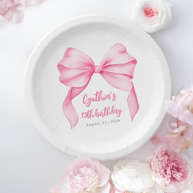 Assiettes En Carton Pink Bow mignonne fête d'anniversaire (Pink Bow Birthday Paper Plates)
