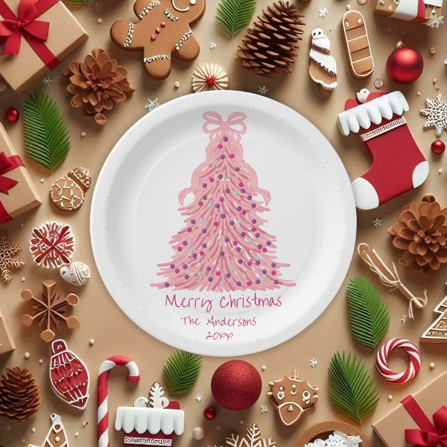 Assiettes En Carton Pink Bow Pink Christmas Tree (Créateur téléchargé)