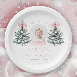 Assiettes En Carton Pink Bow Winter Onederland First Birthday