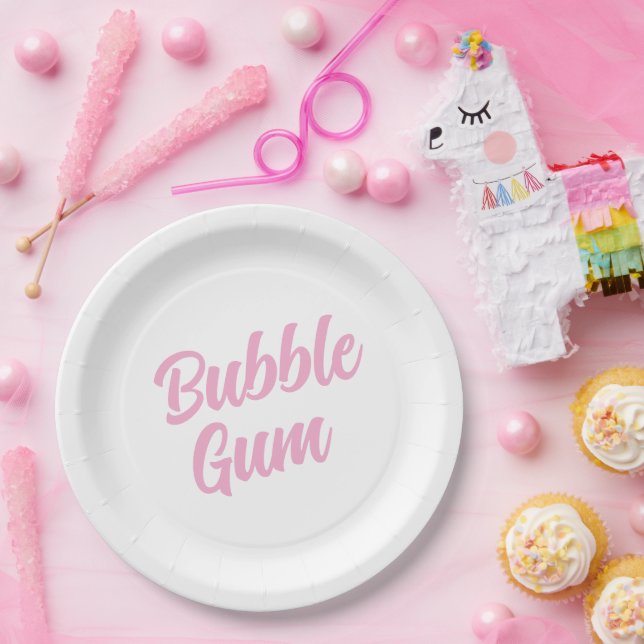 Assiettes En Carton Pink Bubble Gum Simple Typography Birthday Party (Fête)