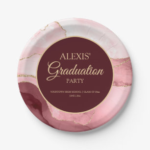 Assiettes En Carton Pink Burgundy Gold Marble Agate Graduation