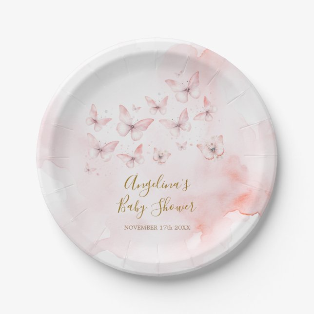 Assiettes En Carton Pink Butterfly Baby Shower Girl (Devant)