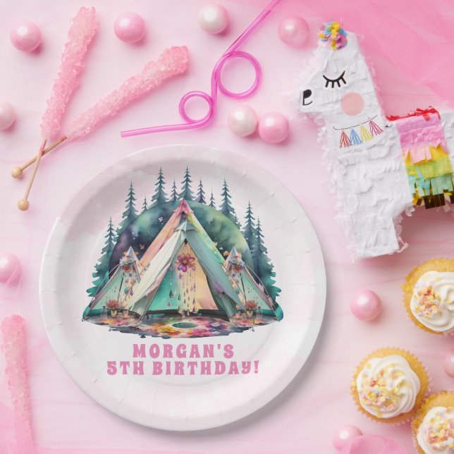 Assiettes En Carton Pink Camping Slepover fête d'anniversaire (Fête)