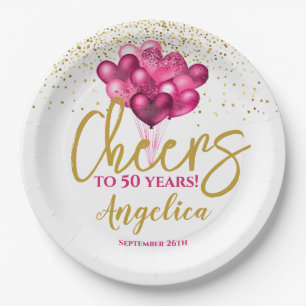 Assiettes En Carton Pink Cheers À 50 Ans 50ème Anniversaire