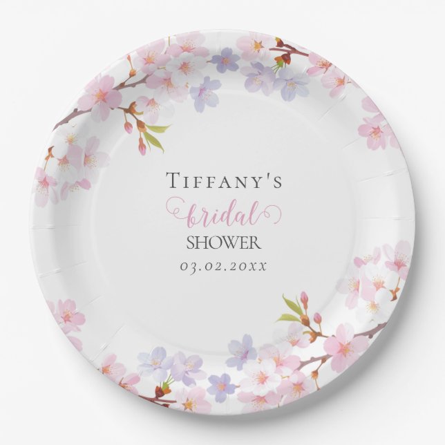 Assiettes En Carton Pink Cherry Blossom in Bloom Garden Bridal Shower (Devant)