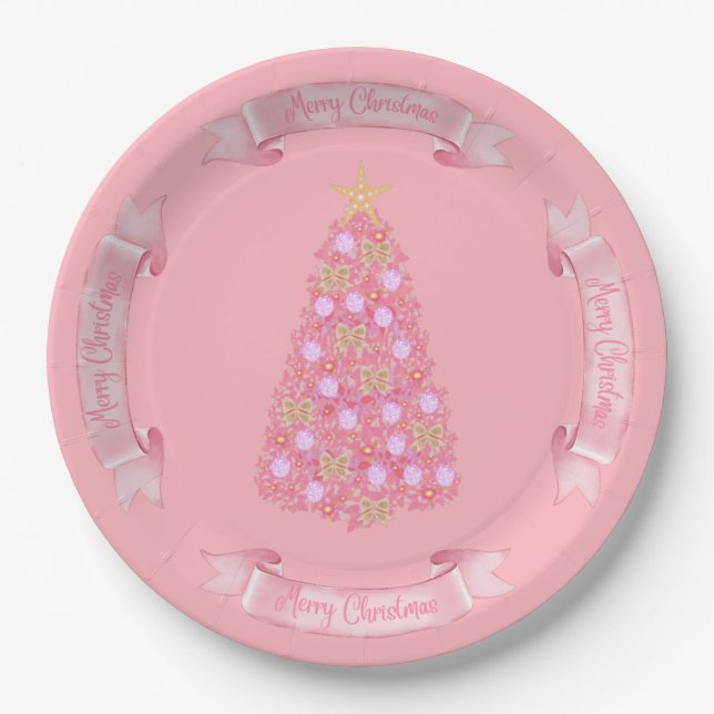 Assiettes En Carton Pink Christmas Tree Paper Plate-forme (Devant)