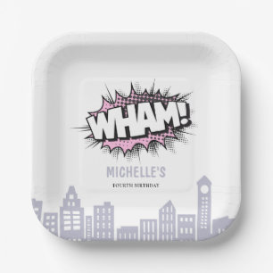 Assiettes En Carton Pink Comics Livre Superhero Anniversaire