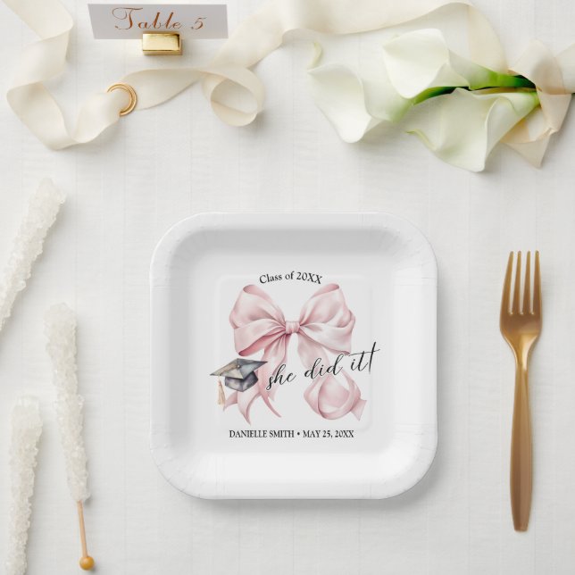Assiettes En Carton Pink Coquette She Did It Square (Mariage)