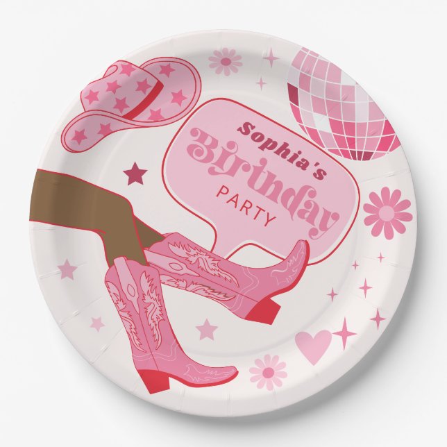 Assiettes En Carton Pink Cowgirl Anniversaire Fête Let's Go Girls (Devant)