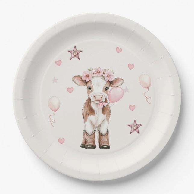 Assiettes En Carton Pink Cowgirl Birthday | Farm Theme 1st  (Devant)