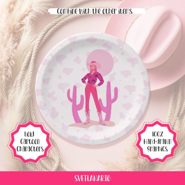 Assiettes En Carton Pink Cowgirl Country Coquette Western Paper Plate (Frontal view)