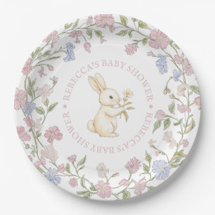 Assiettes En Carton Pink Delicate Vintage Bunny Baby shower