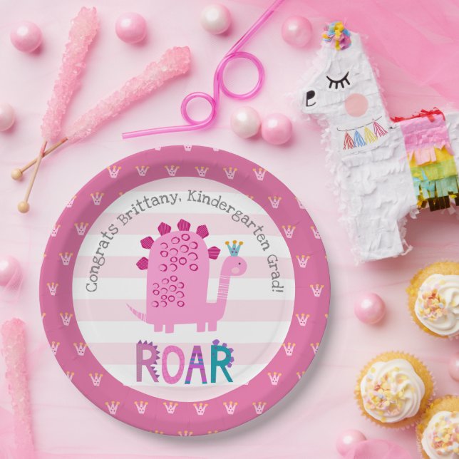 Assiettes En Carton Pink Dinosaur Girl Kindergarten Graduation Playful (Fête)