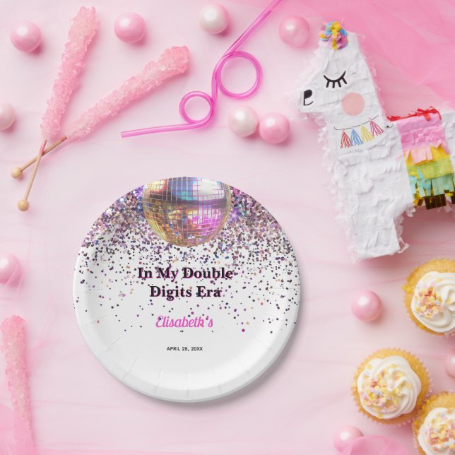 Assiettes En Carton Pink Disco Trendy In My Double Digits Era Birthday (Fête)