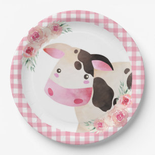 Assiettes En Carton Pink En vichy Floral Cow Farm Animal