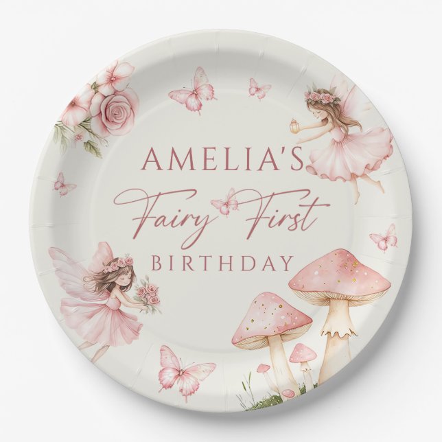 Assiettes En Carton Pink Fairy First Birthday Party Paper Plates (Devant)