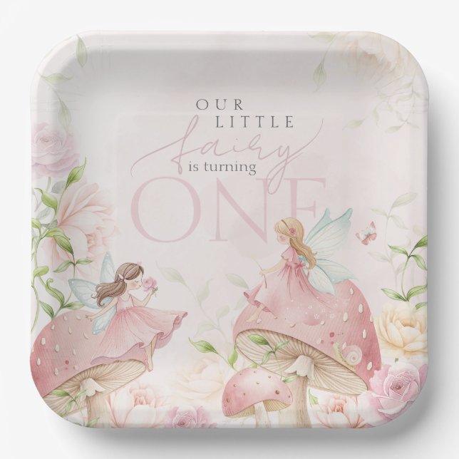 Assiettes En Carton Pink Fairy Mushroom Floral Garden 1st Birthday (Recto)