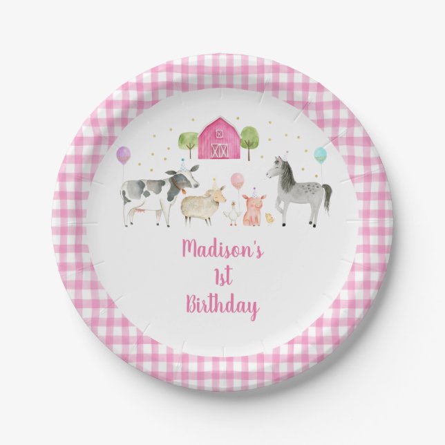 Assiettes En Carton Pink Farm Barnyard Anniversaire (Devant)