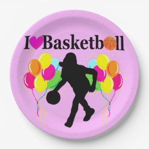 ASSIETTES EN CARTON PINK FESTIVE I ADORE BASKETBALL DESIGN