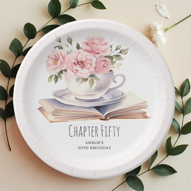 Assiettes En Carton Pink Floral 50e thème du livre Anniversaire (Créateur téléchargé)