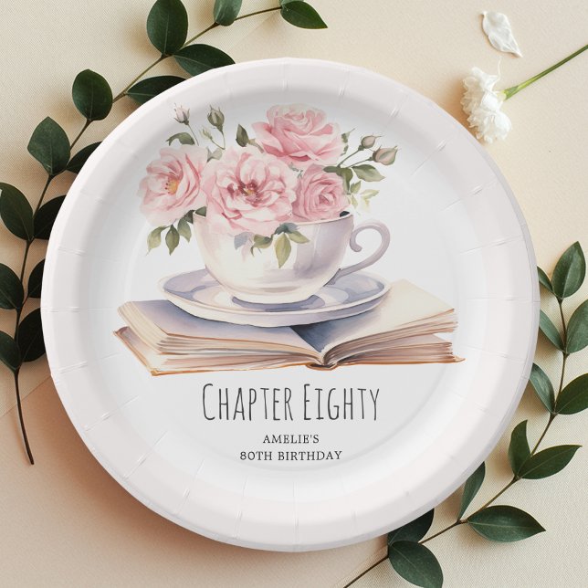 Assiettes En Carton Pink Floral 80e thème du livre Anniversaire (Créateur téléchargé)