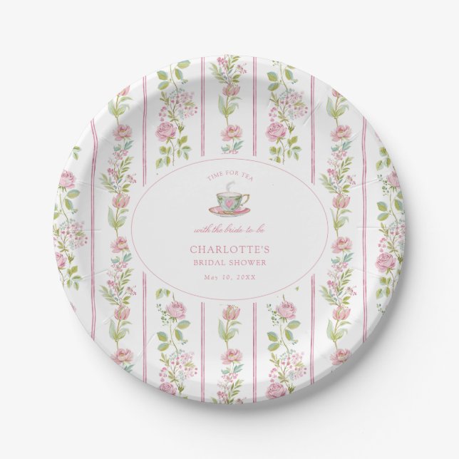 Assiettes En Carton Pink Floral Grandmillennial Bridal Tea Party  (Devant)