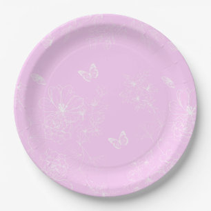 Assiettes En Carton Pink Floral minimaliste Motif moderne Abstrait