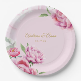 Assiettes En Carton Pink Floral Wedding 