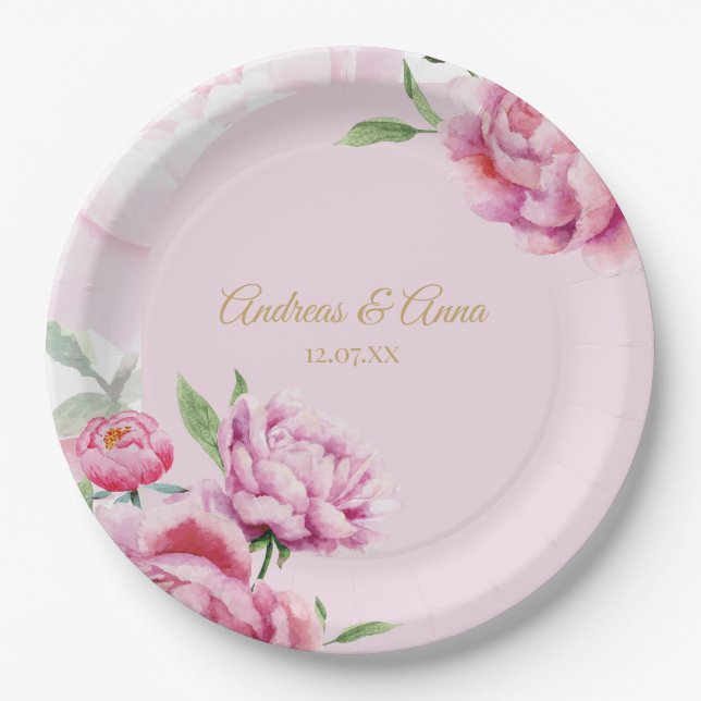 Assiettes En Carton Pink Floral Wedding  (Devant)