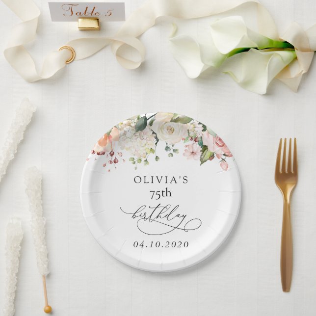 Assiettes En Carton Pink Flowers, White Flowers, Boho, Birthday (Mariage)