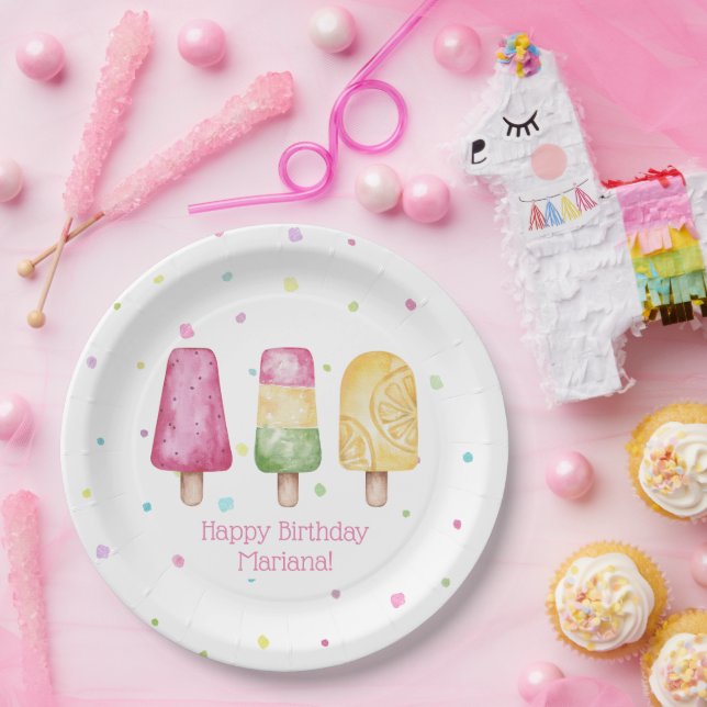 Assiettes En Carton Pink Girl Summer Popsicle fête d'anniversaire (Fête)