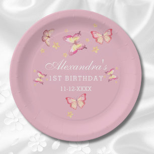 Assiettes En Carton Pink Girl Whimsical Butterfly 1er Anniversaire