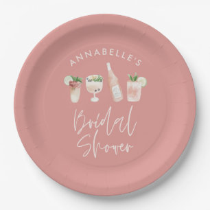 Assiettes En Carton Pink girly moderne cocktail script nuptiale douche