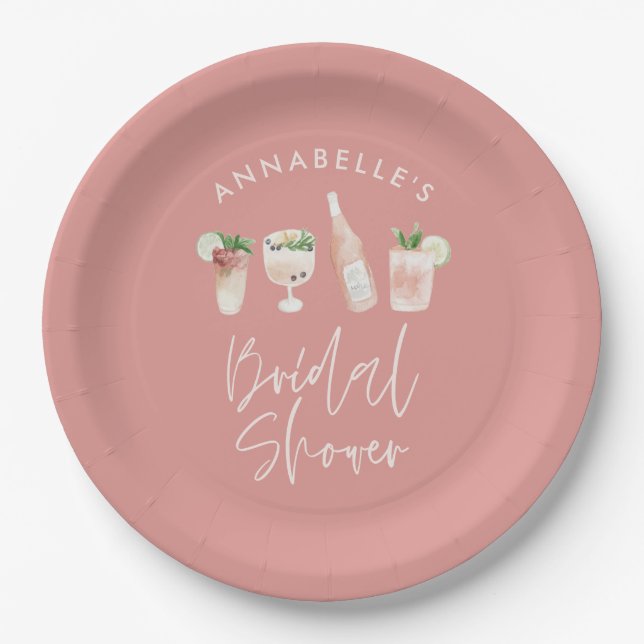 Assiettes En Carton Pink girly moderne cocktail script nuptiale douche (Devant)