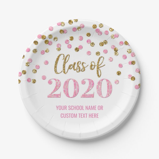 Assiettes En Carton Pink Gold Confetti Graduation 2020 (Devant)