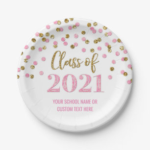 Assiettes En Carton Pink Gold Confetti Graduation 2021