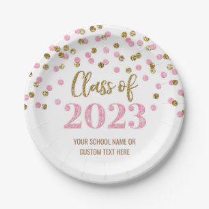 Assiettes En Carton Pink Gold Confetti Graduation 2023