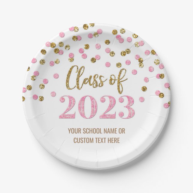 Assiettes En Carton Pink Gold Confetti Graduation 2023 (Devant)