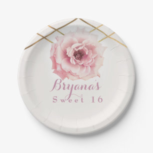 Assiettes En Carton Pink & Gold Floral Glam Fête des mariées personnal