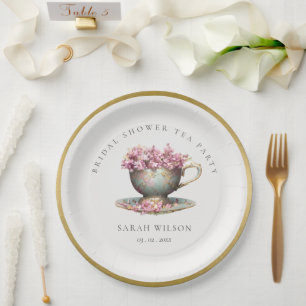 Assiettes En Carton Pink Gold Floral Teacup Bridal Shower Tea Party