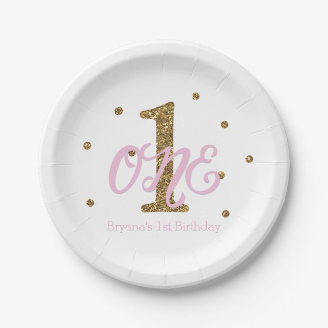 Assiettes En Carton Pink & Gold Girls ONE 1er anniversaire (Devant)