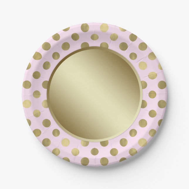 Assiettes En Carton Pink Gold Polka Dot Anniversaire (Devant)