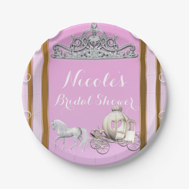 Assiettes En Carton Pink Gold Princess Crown & Carriage Sweet 16 Party (Devant)
