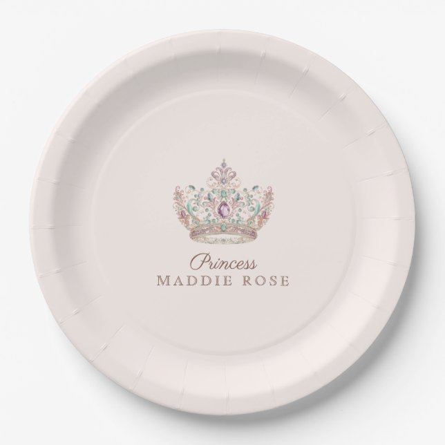 Assiettes En Carton Pink Gold Princess Crown Fairytale Anniversaire (Devant)