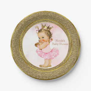 Assiettes En Carton Pink Gold Princess Vintage Baby Girl Douche Party