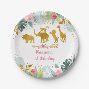 Assiettes En Carton Pink Gold Safari Animal Green Anniversaire