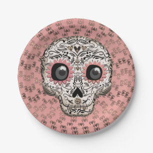 Assiettes En Carton Pink & Gold Sugar Skull Whimsical Cute Party