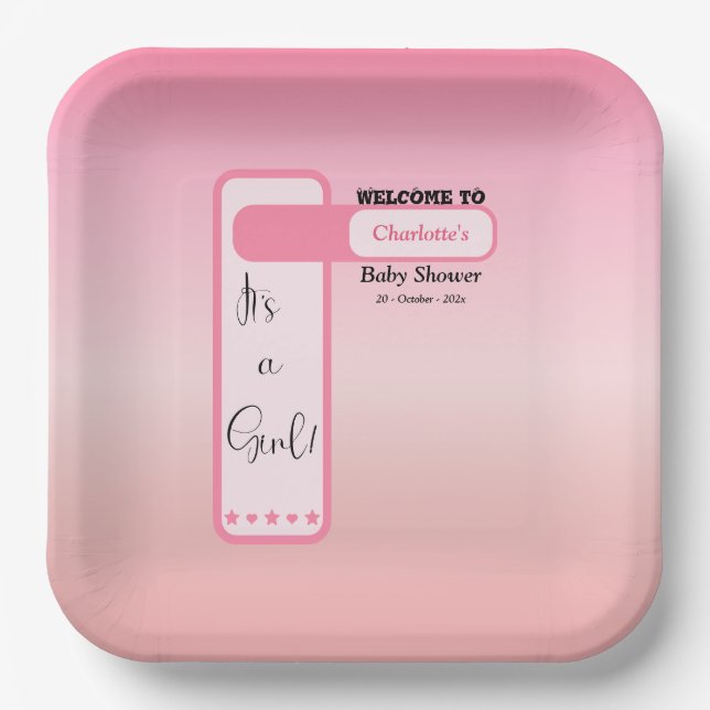 Assiettes En Carton Pink Gradient Cute Eyeball Text Baby Shower (Recto)